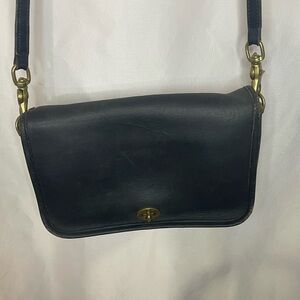 Coach Black Leather Turn-Lock Crossbody Bag Vintage
